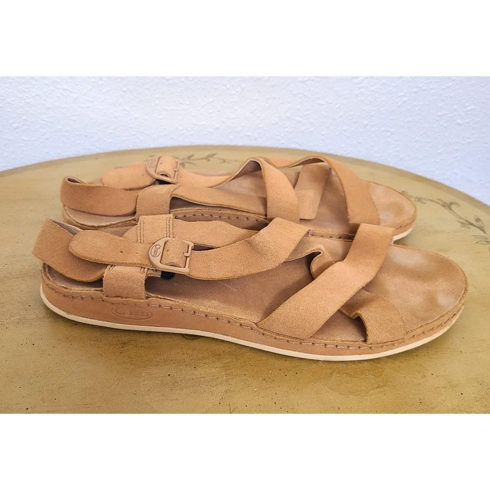 Chaco Wayfarer US 11 Tan Brown Soft Leather Strappy Sandals Boho Casual Beachy - Picture 2 of 10